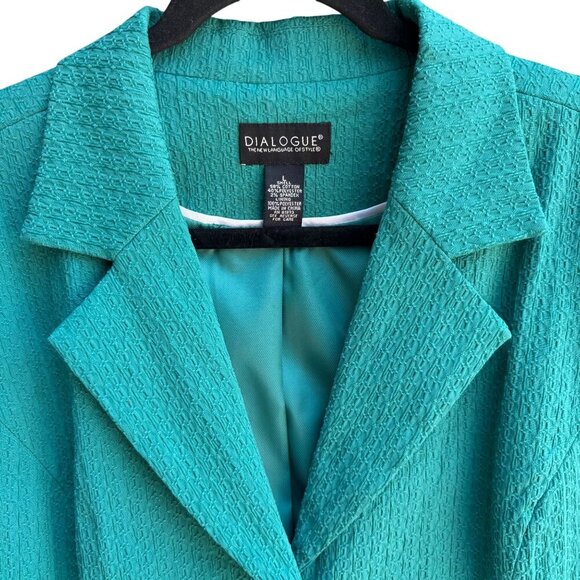 Dialogue Womens Teal Textured Stretch Adjustable Belt Button-Up Blazer Jacket L - Picture 6 of 11